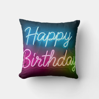 Happy Birthday Neon lamp Throw Pillow
