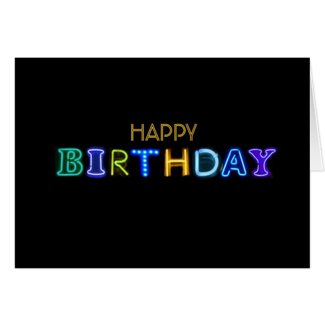 HAPPY BIRTHDAY Neon Sign Folded greeting Card (Front Horizontal)