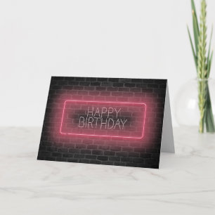 Happy Birthday neon sign on brick Card