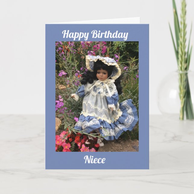 Happy Birthday niece  Black doll 3 Card (Front)