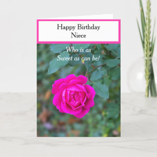 Happy Birthday  Niece Bright Pink Rose Cupcake Card