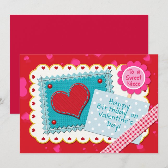 Happy Birthday Niece on Valentine's Day Cute (Front/Back)