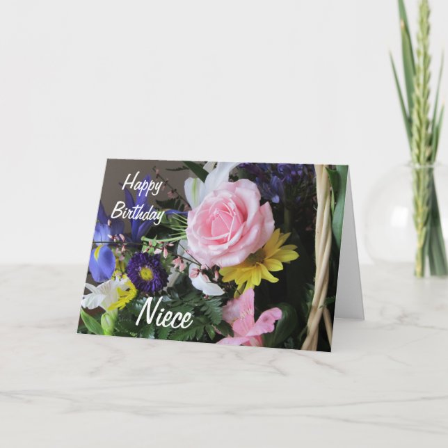 Happy Birthday Niece-Pink Rose Bouquet Card (Front)