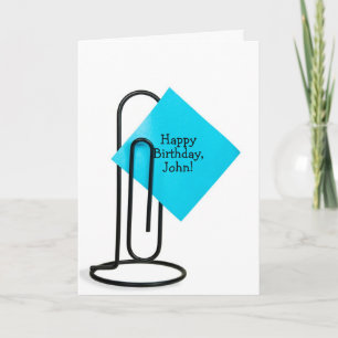 Happy Birthday note on paper clip Card