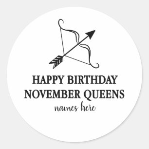 happy birthday november queen card personalized classic round sticker