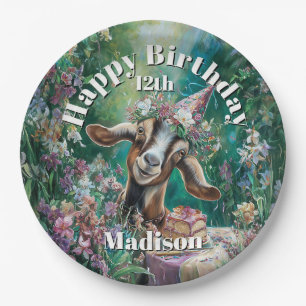 Happy Birthday Nubian Goat Garden Flowers Paper Plate