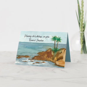 Happy Birthday Ocean Palm Trees Custom Name Card