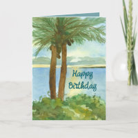 Happy Birthday Ocean Sunrise Palm Trees Custom