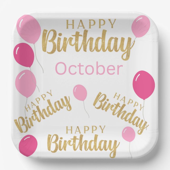 Happy birthday October Birthdays Paper Plate (Front)