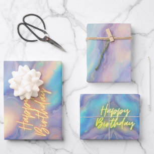 Happy Birthday October Birthstone Opal Wrapping Paper Sheet