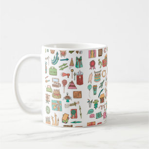 Happy birthday office elements in sketch doodle ha coffee mug