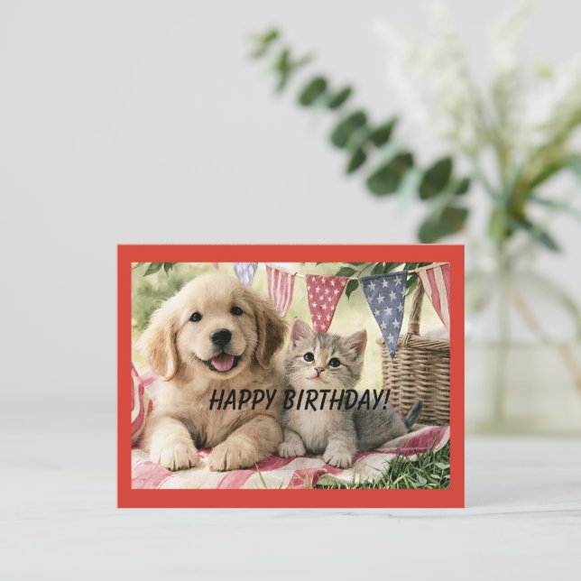 Happy Birthday, oh so cute pets, Postcard (Standing Front)