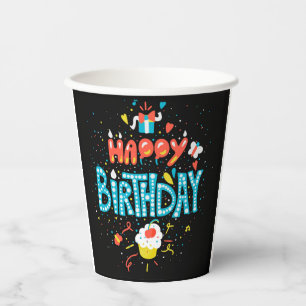 Happy Birthday on Black Paper Cups