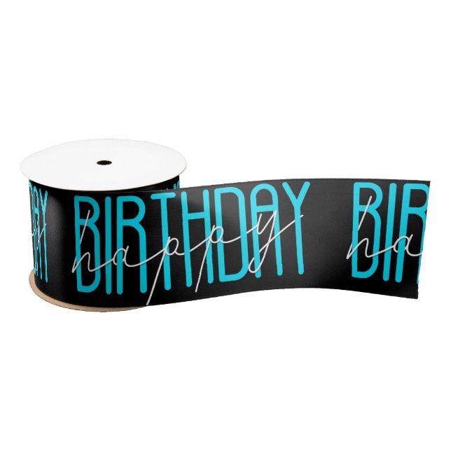 Happy Birthday On Black Satin Ribbon (Spool)