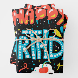 Happy Birthday on Black Wrapping Paper Sheet