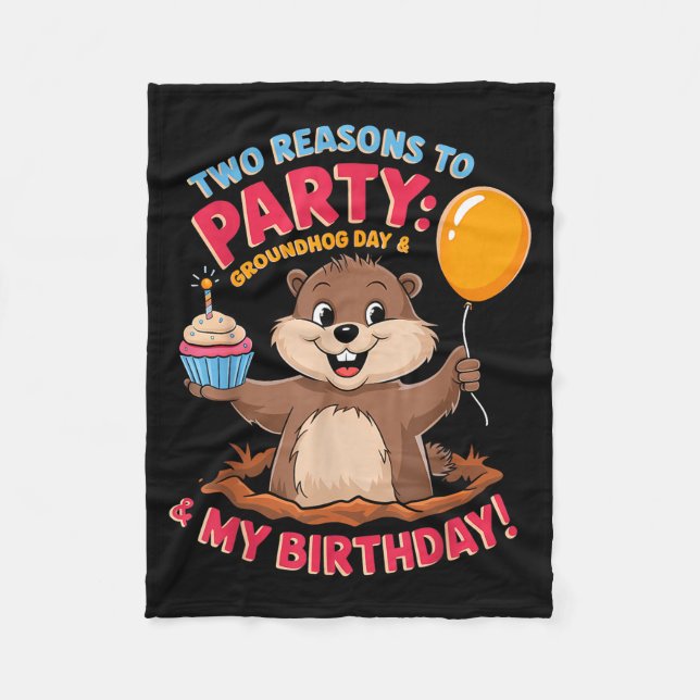Happy Birthday On Groundhog Day 2025 Cute Birthday Fleece Blanket (Front)