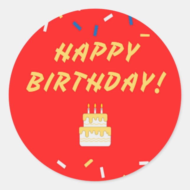Happy birthday on red classic round sticker (Front)