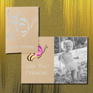Happy Birthday  - one bold silver  butterfly Foil Card