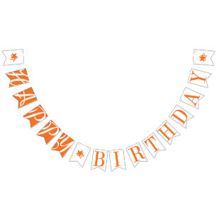HAPPY BIRTHDAY Orange And White Bunting Flags