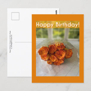 Happy Birthday! Orange and Yellow Roses Postcard