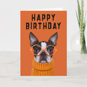 Happy Birthday Orange Boston Terrier Card