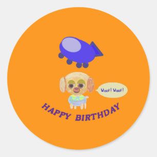 Happy Birthday Orange Classic Round Sticker