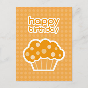 happy birthday orange cupcake postcard