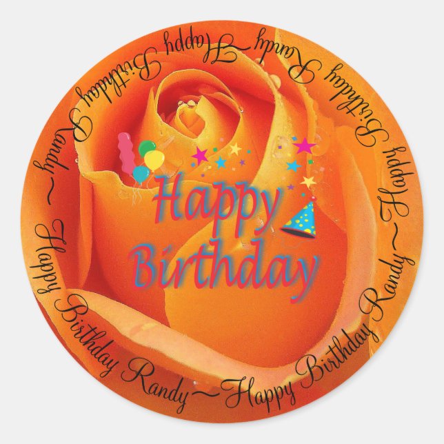 Happy Birthday Orange Rose Classic Round Sticker (Front)