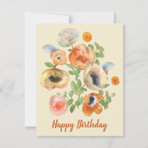 Happy Birthday Orange Spring Flowers Card