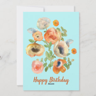 Happy Birthday Orange Spring Flowers Holiday Card