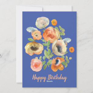 Happy Birthday Orange Spring Flowers Holiday Card