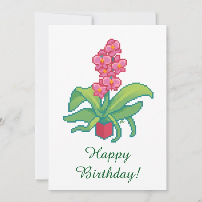 Happy Birthday, orchid pixelart, Pixel Art  Holiday Card (Front)