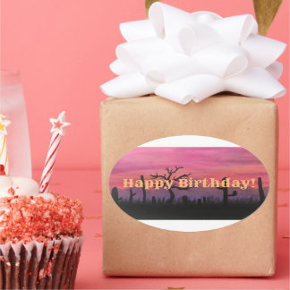 Happy Birthday Original Artwork (Catctus) Oval Sticker