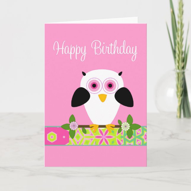 Happy Birthday Owl on a String Greeting Card (Front)