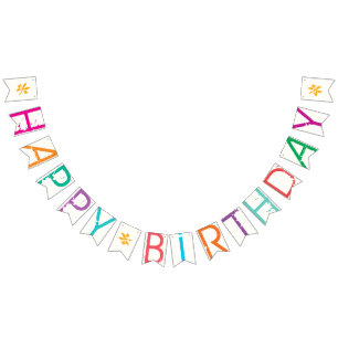 HAPPY BIRTHDAY Paint Splatter Effect Text On White Bunting Flags