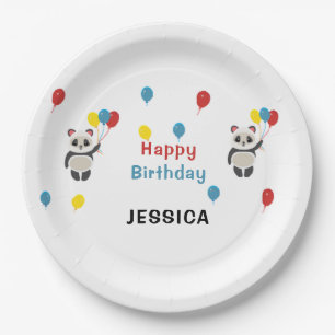 Happy birthday Panda bear white Paper Plate