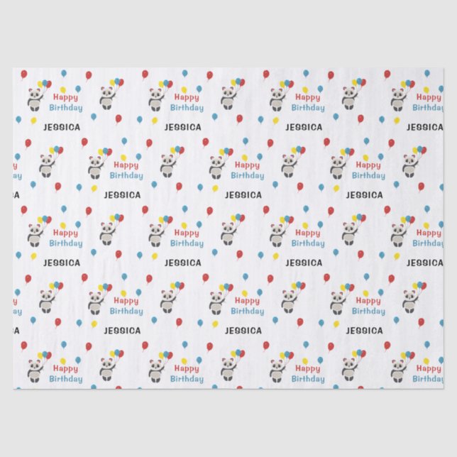 Happy birthday Panda bear white Tissue Paper (Front)