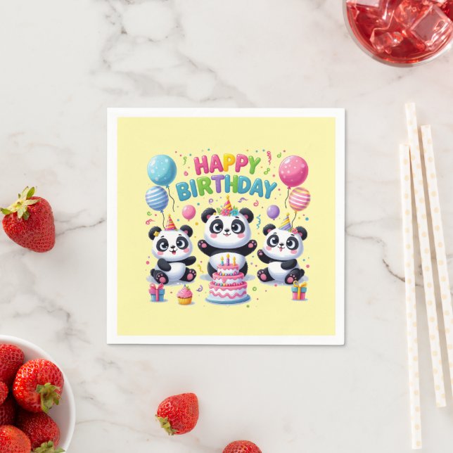 Happy Birthday Pandas Napkin (Insitu)