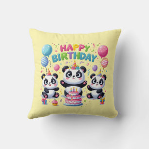 Happy Birthday Pandas Throw Pillow