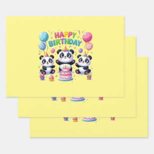 Happy Birthday Pandas Wrapping Paper Sheet