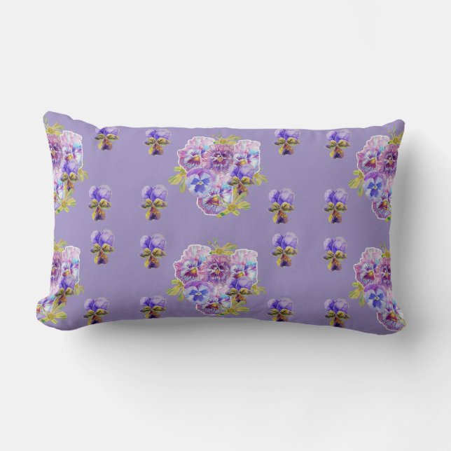 Happy Birthday Pansy floral ladies Lavender Lilac Lumbar Pillow (Front)