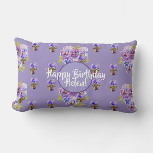 Happy Birthday Pansy floral ladies Name Cuchion Lumbar Pillow