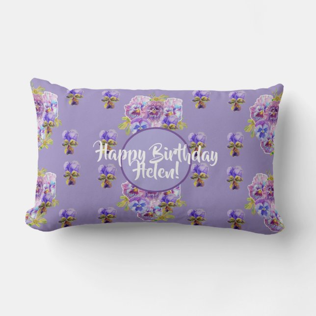 Happy Birthday Pansy floral ladies Name Cuchion Lumbar Pillow (Front)