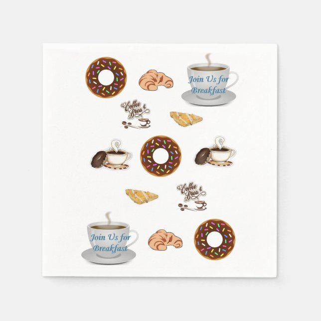 Happy Birthday Paper Napkins, Coffee Doughnuts Napkin (Front)