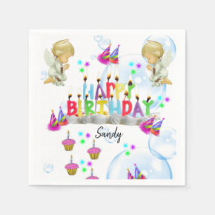 Happy Birthday Paper Napkins, Twin Angels Napkin