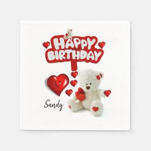 Happy Birthday Paper Napkins, White Teddy Bear Napkin