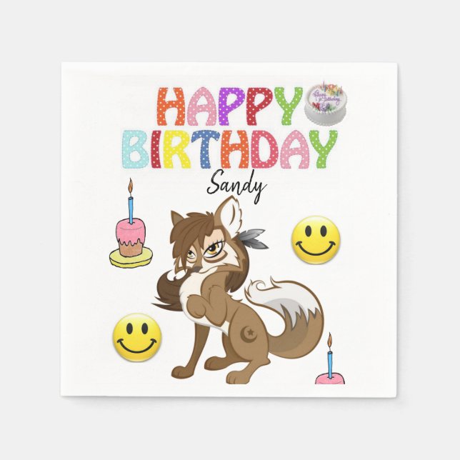 Happy Birthday Paper Napkins, Wolf Napkin (Front)