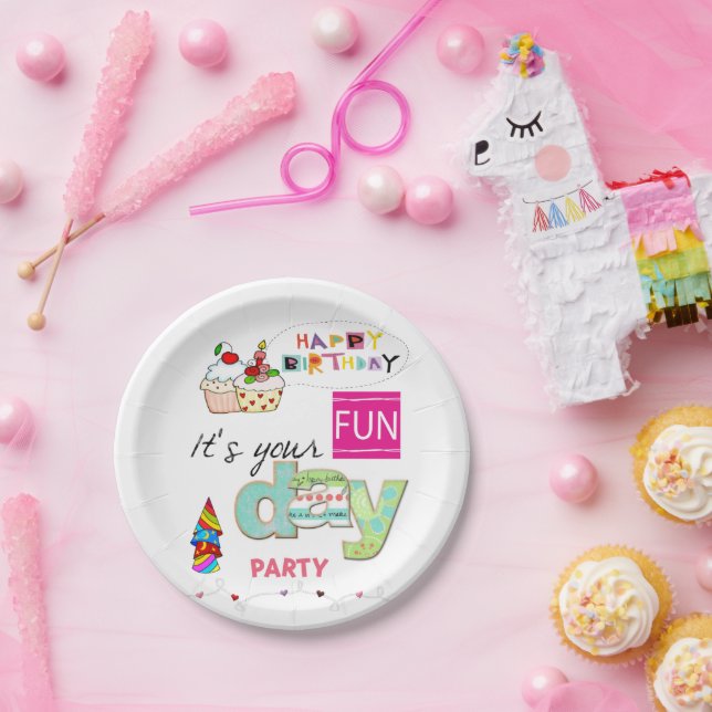 Happy Birthday Paper Plates FUN Cupcake (Party)