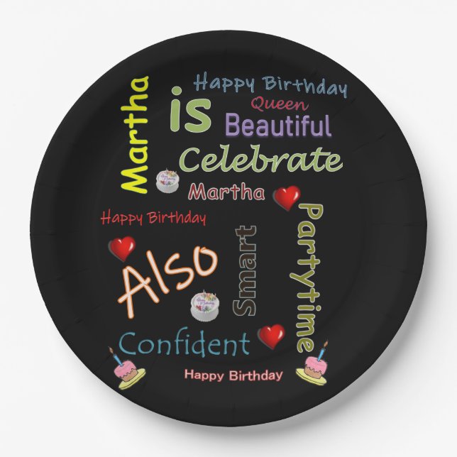 Happy Birthday Paper Plates Martha (Front)