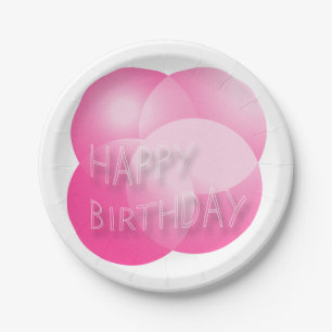 Happy Birthday Paper Plates Pink Bubbles